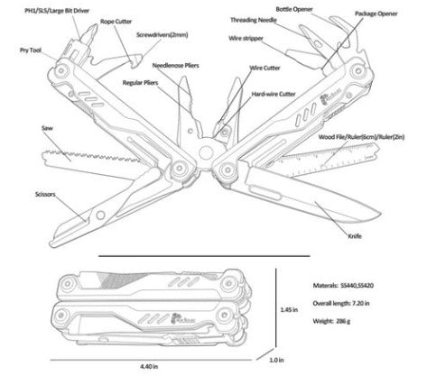 Multi-Tool MX3 14-in-1 Spring-Loaded Titanium Handle | Agri Solsec - Image 2