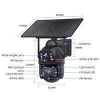 Steel dual-lens solar PTZ camera with solar panel