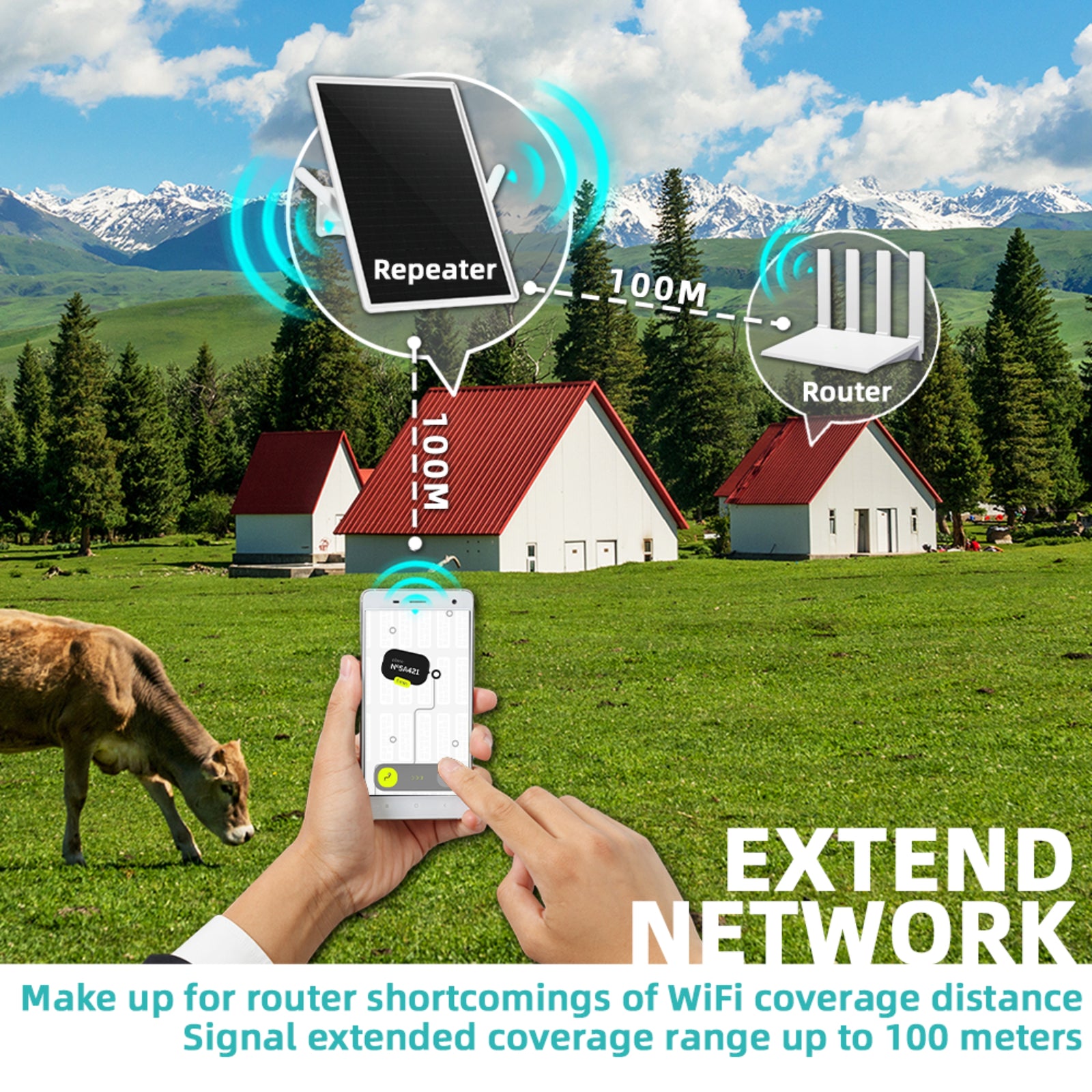 Solar WiFi Repeater 300Mbps 100m Outdoor Extender