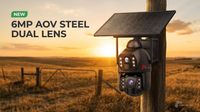 NEW - Agri Solsec 6MP AOV Steel Dual-Lens 4G Solar PTZ Camera on a farm fence post