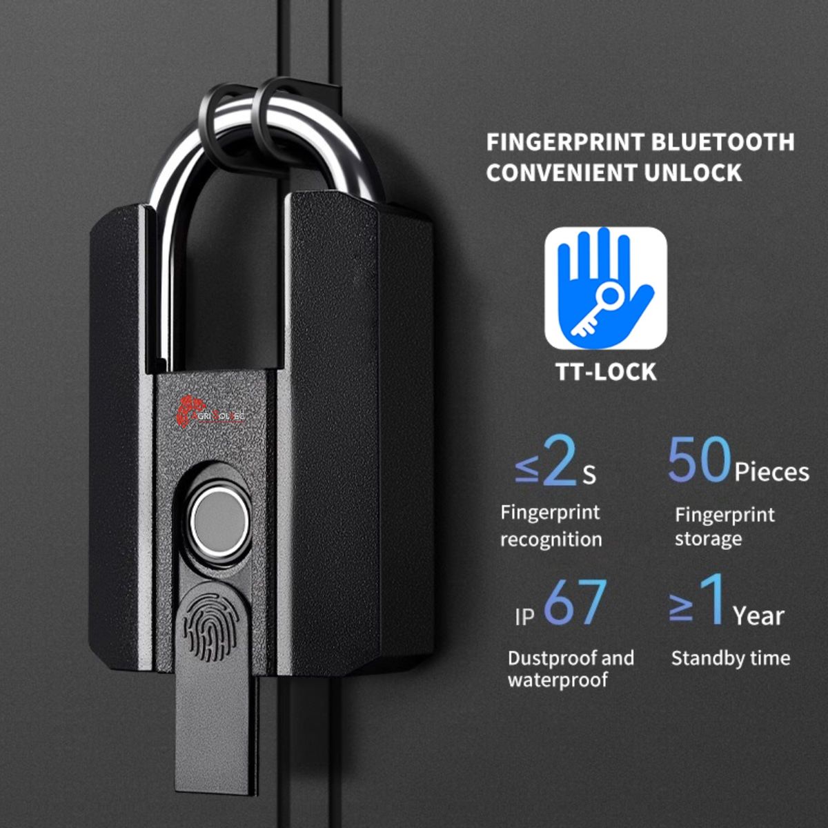 Smart Fingerprint Padlock – Bluetooth, Key, Waterproof Lock | Agri Solsec - Image 2